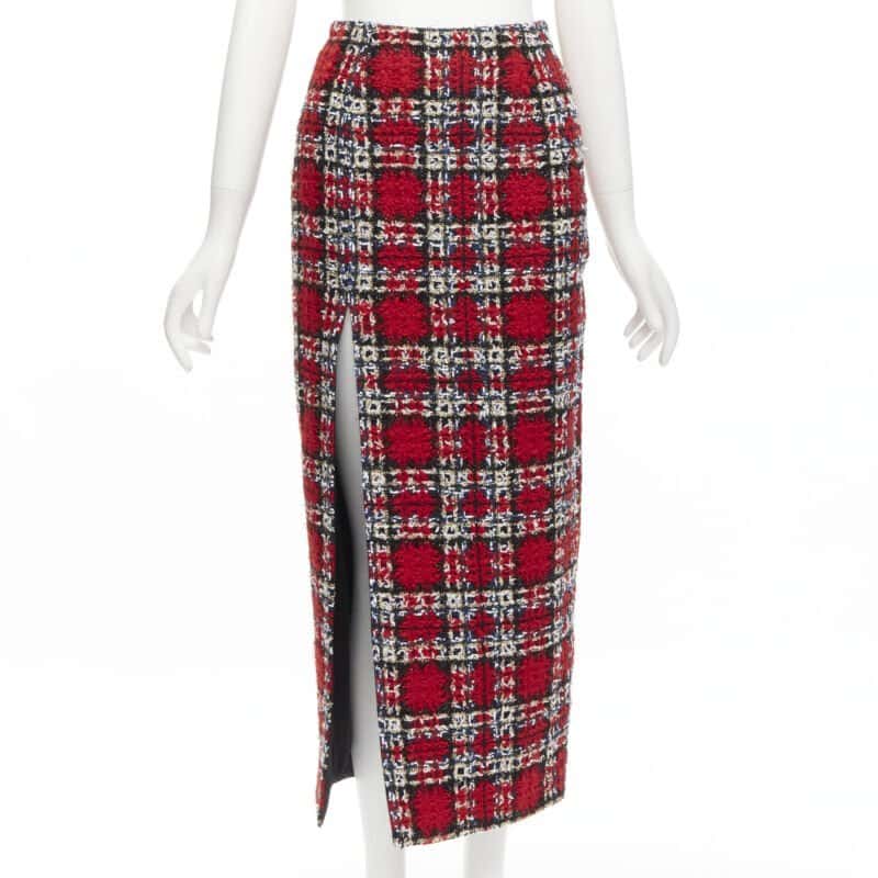 Halpern Plaid Tweed Skirt Red Wool Never worn - Front View