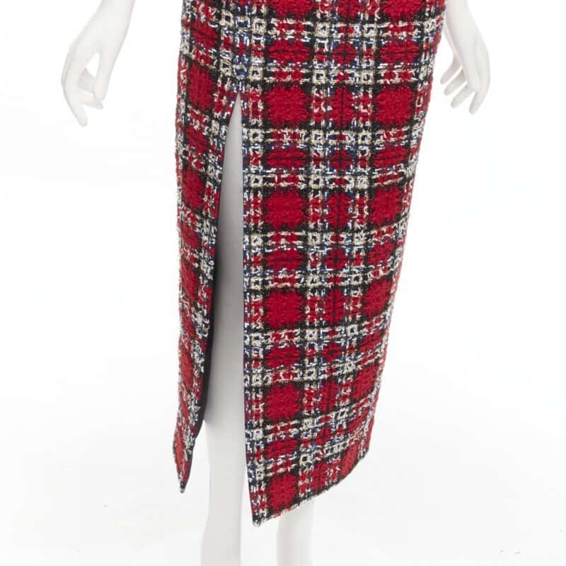Halpern Plaid Tweed Skirt Red Wool Never worn - Back View