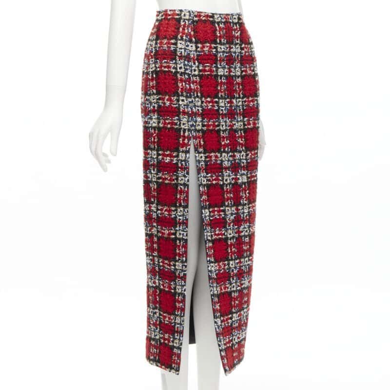 Halpern Plaid Tweed Skirt Red Wool Never worn - Inside View