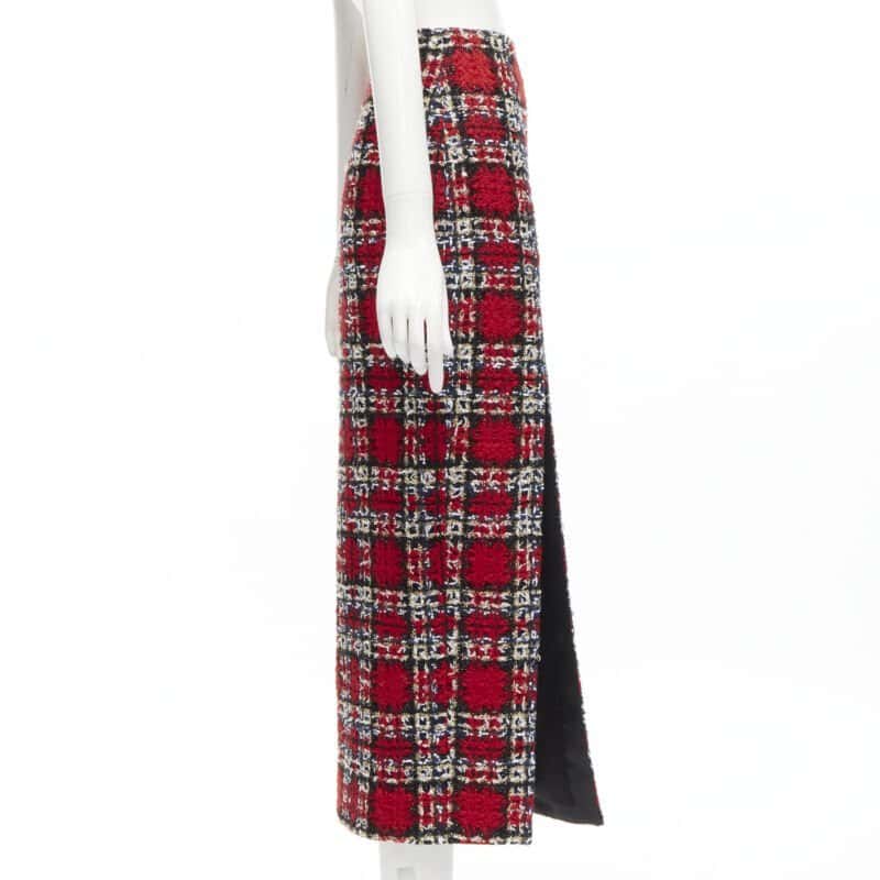 Halpern Plaid Tweed Skirt Red Wool Never worn - Model View