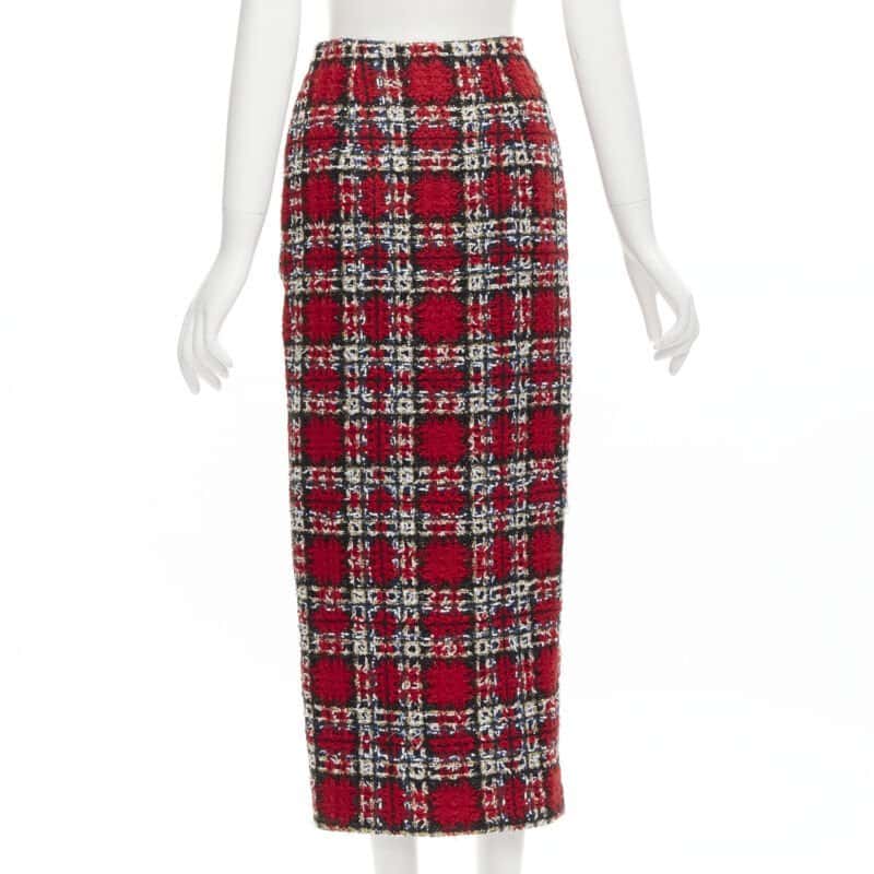 Halpern Plaid Tweed Skirt Red Wool Never worn - Box View