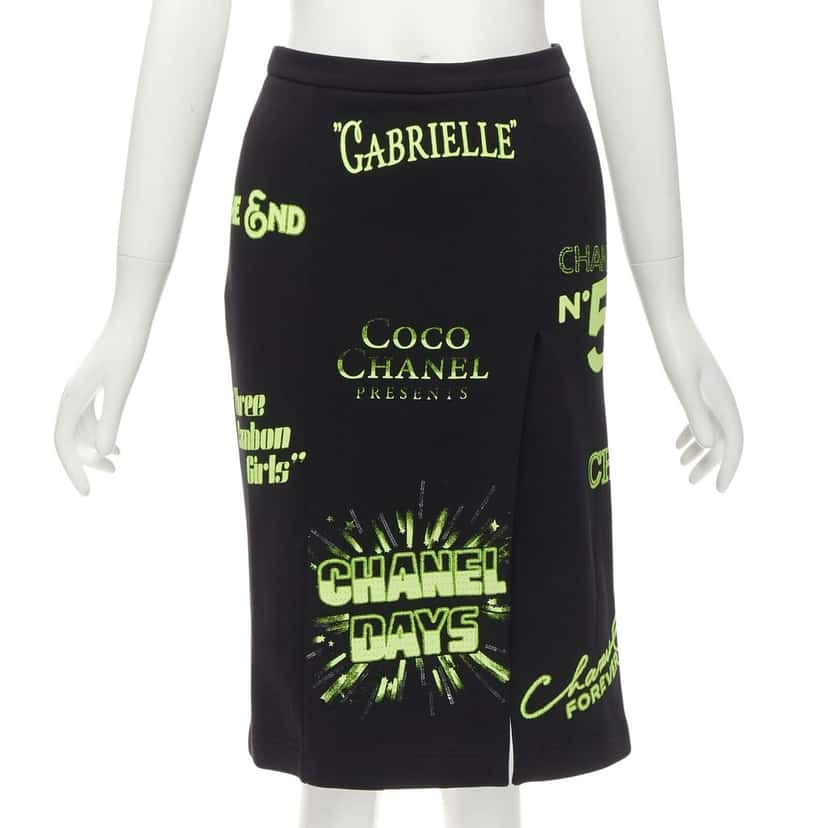 Chanel Neon Logo Skirt Black Cotton Never worn - Front View