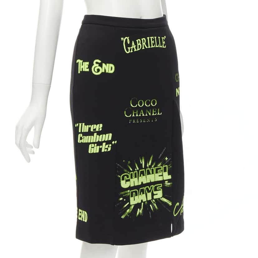 Chanel Neon Logo Skirt Black Cotton Never worn - Inside View