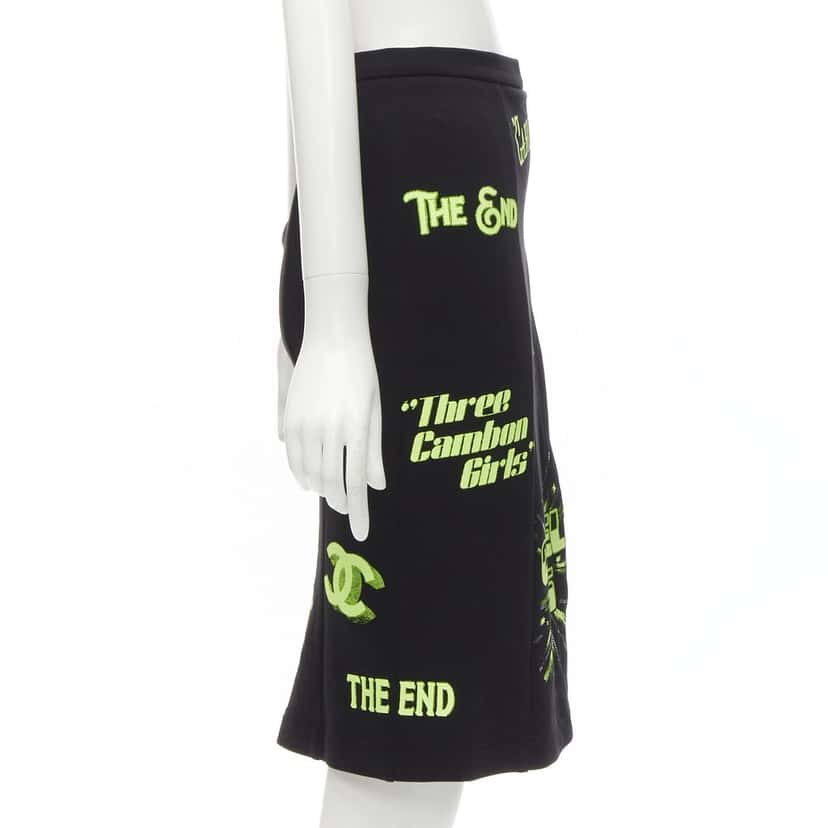 Chanel Neon Logo Skirt Black Cotton Never worn - Model View