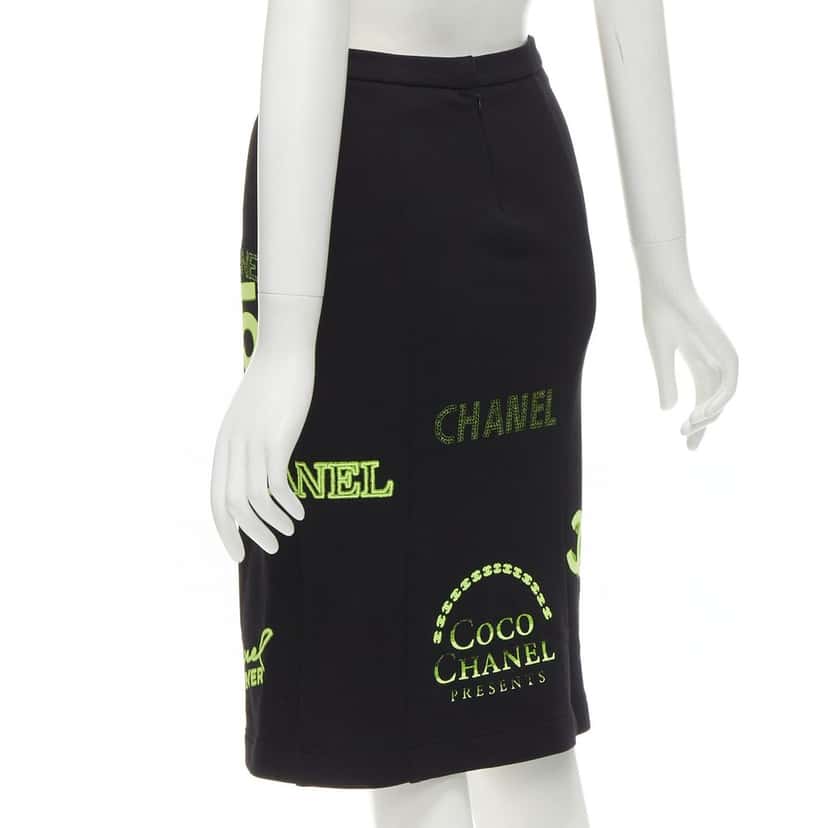 Chanel Neon Logo Skirt Black Cotton Never worn - Box View