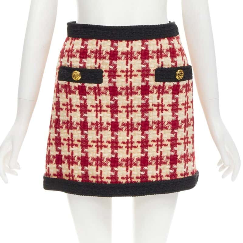 Gucci Tweed Mini Skirt Red Polyester Never worn - Front View