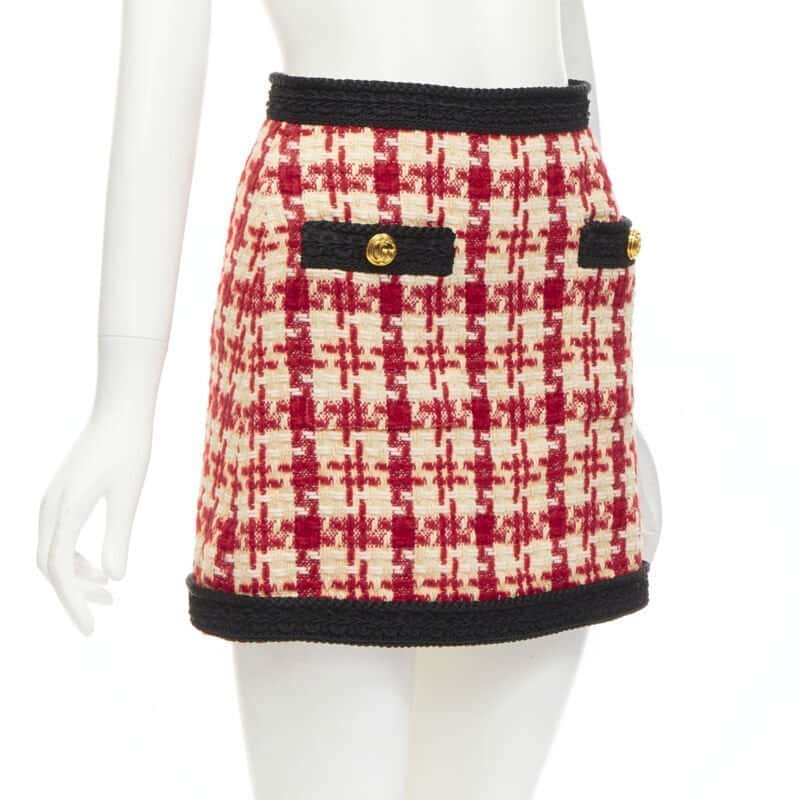 Gucci Tweed Mini Skirt Red Polyester Never worn - Inside View