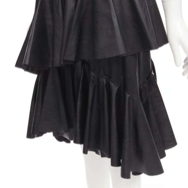 PHILOSOPHY DI LORENZO SERAFINI Tiered Leather Skirt Black Polyester Never worn - Back View