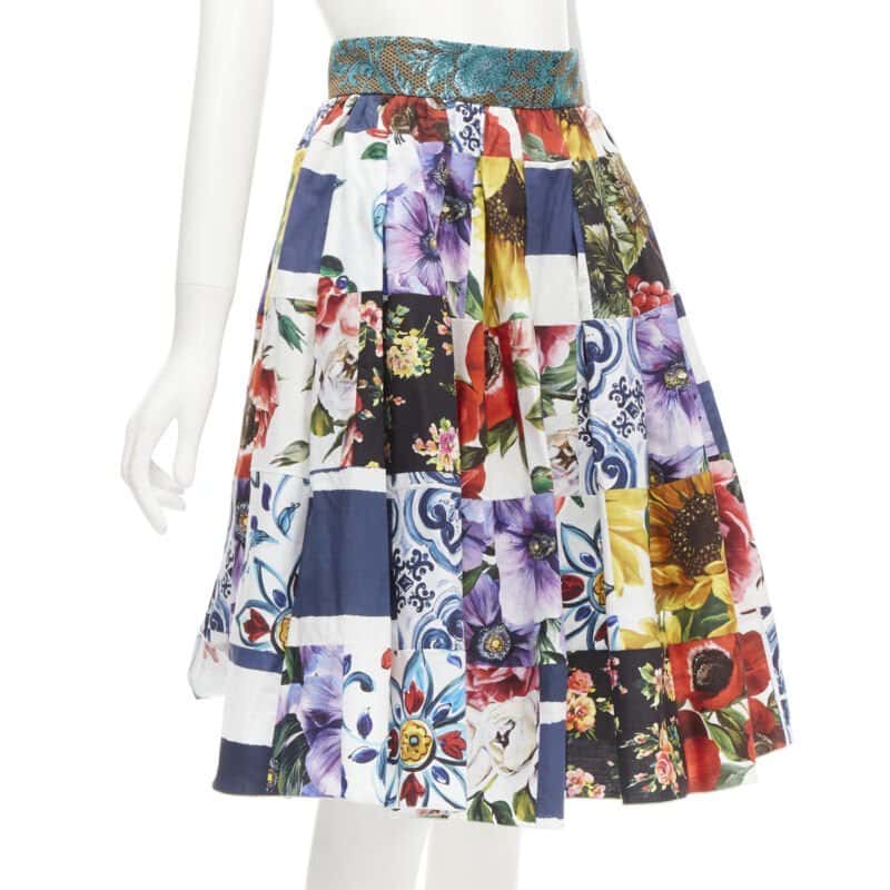 DOLCE & GABBANA Patchwork Floral Skirt MultiColor Cotton Never worn - Inside View