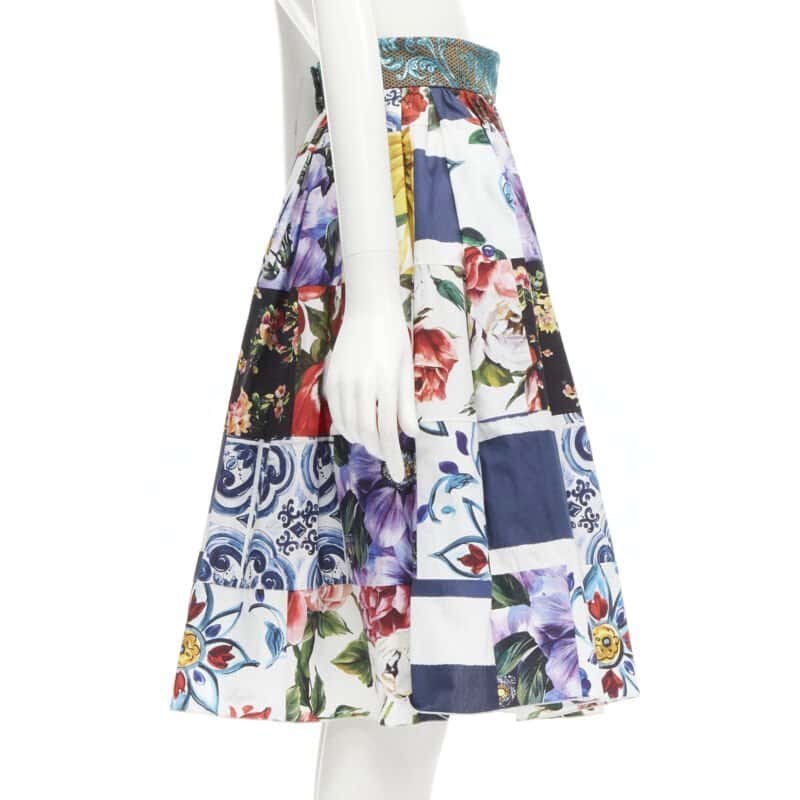 DOLCE & GABBANA Patchwork Floral Skirt MultiColor Cotton Never worn - Model View