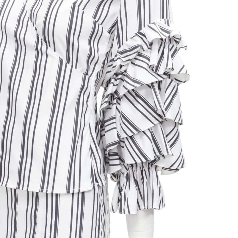Caroline Constas Ruffled Stripes Set White Cotton Never worn - Back View