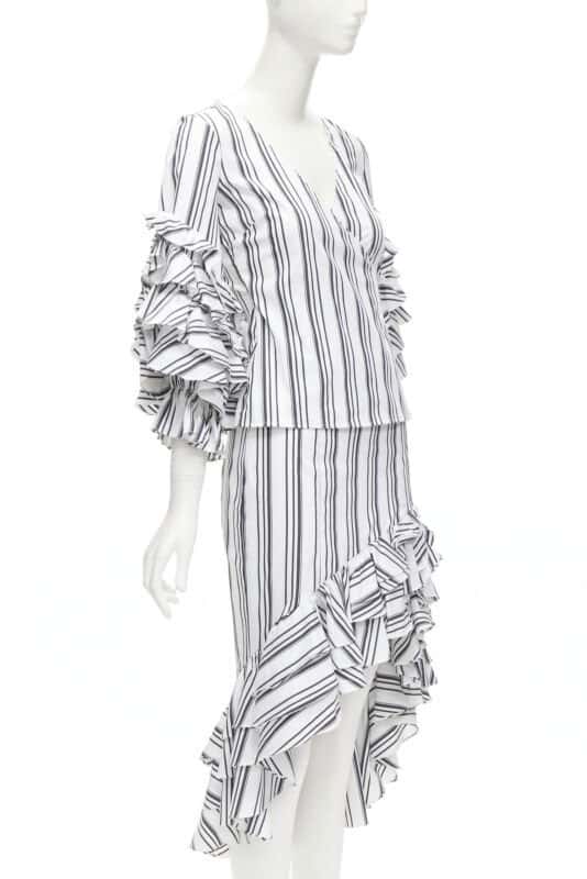 Caroline Constas Ruffled Stripes Set White Cotton Never worn - Inside View