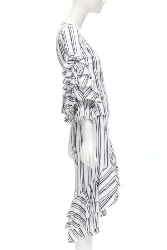 Caroline Constas Ruffled Stripes Set White Cotton Never worn - Model View