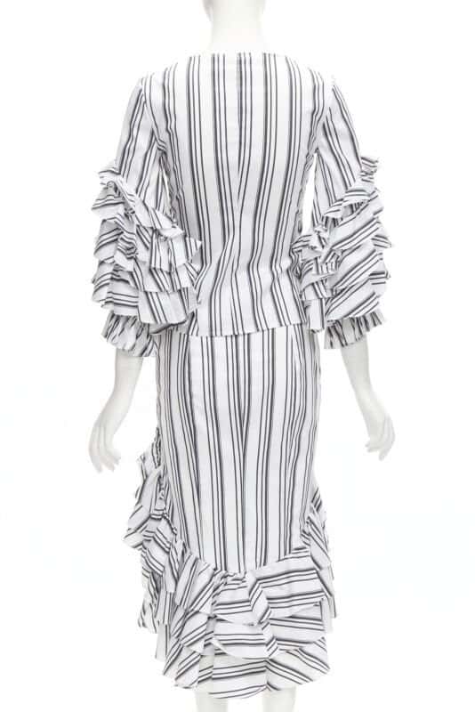Caroline Constas Ruffled Stripes Set White Cotton Never worn - Box View