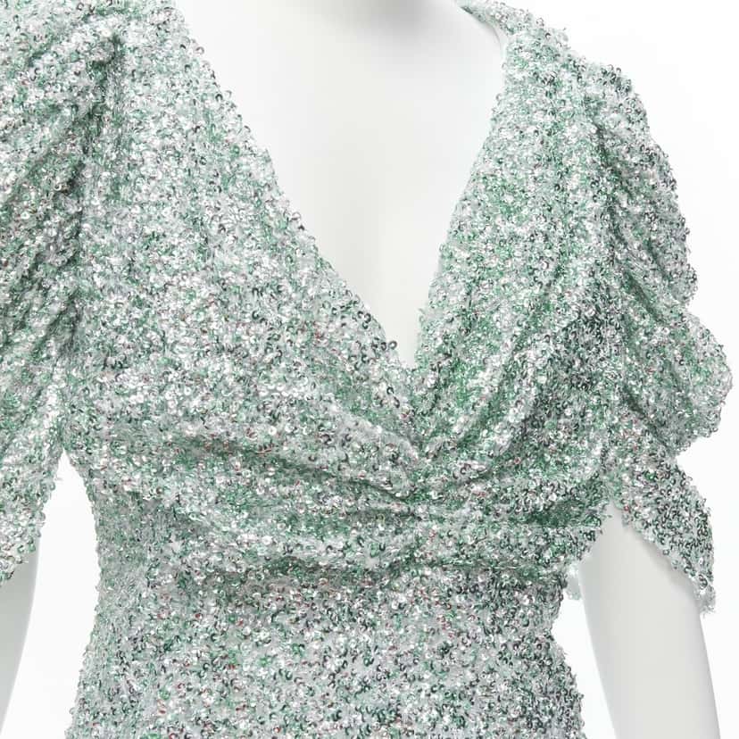 Halpern Sequin Puff Top Green Polyester Never worn - Back View