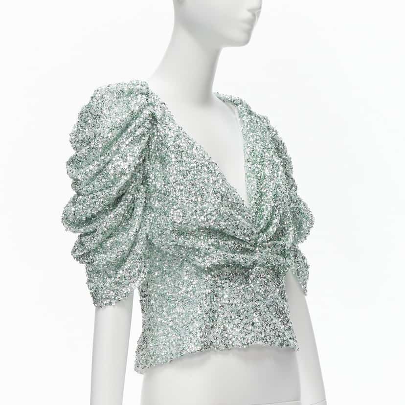 Halpern Sequin Puff Top Green Polyester Never worn - Inside View