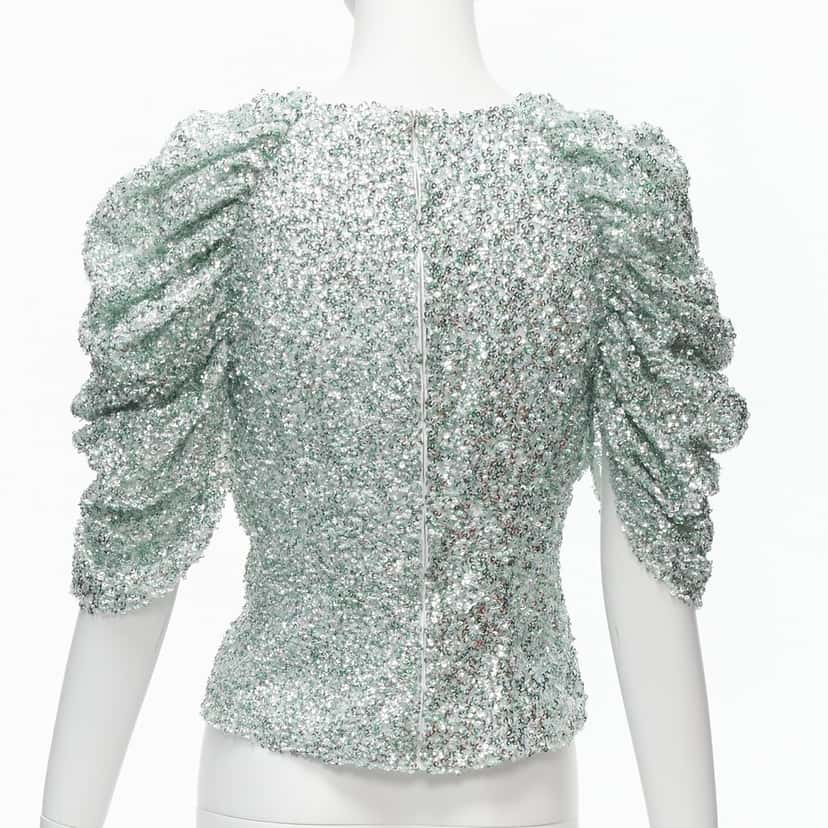 Halpern Sequin Puff Top Green Polyester Never worn - Box View