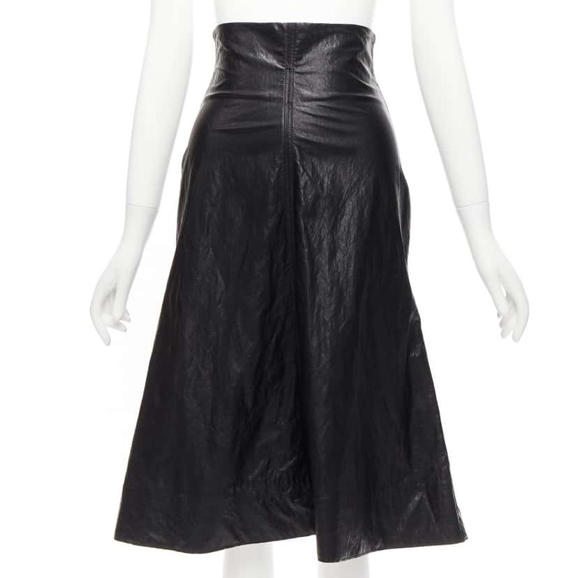 PHILOSOPHY DI ALBERTA FERRETTI Crinkled Leather Skirt Black Viscose Never worn - Front View