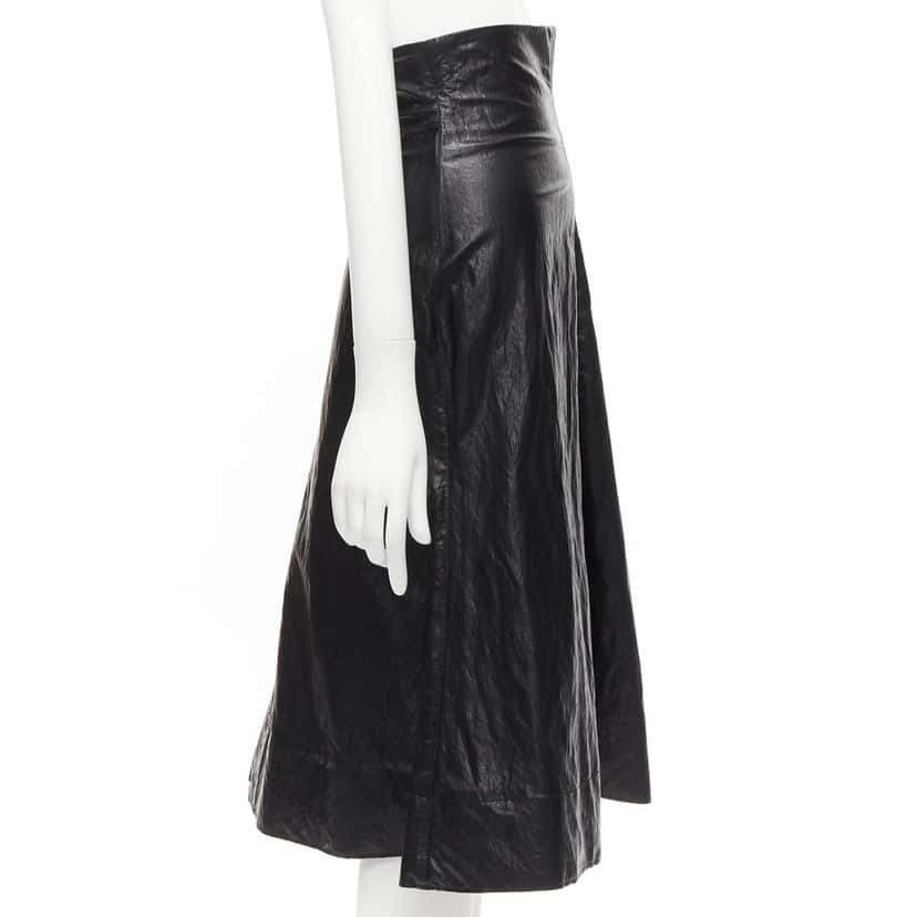 PHILOSOPHY DI ALBERTA FERRETTI Crinkled Leather Skirt Black Viscose Never worn - Model View