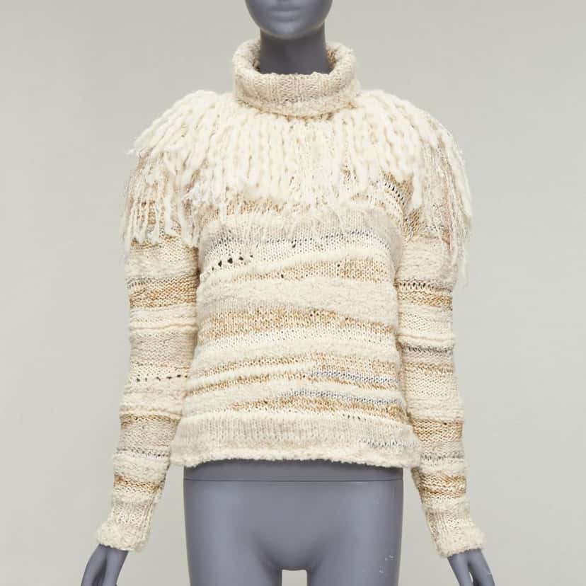 Prabal Gurung Fringe Crochet Sweater Ecru Wool Never worn - Front View