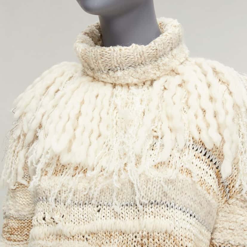 Prabal Gurung Fringe Crochet Sweater Ecru Wool Never worn - Back View