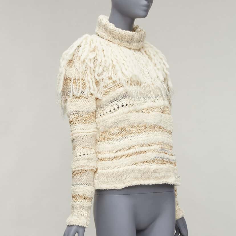 Prabal Gurung Fringe Crochet Sweater Ecru Wool Never worn - Inside View