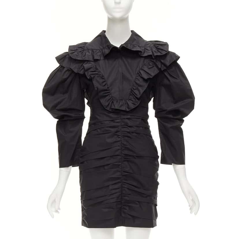 PHILOSOPHY DI ALBERTA FERRETTI Poplin Ruffle Dress Black Cotton Never worn - Front View