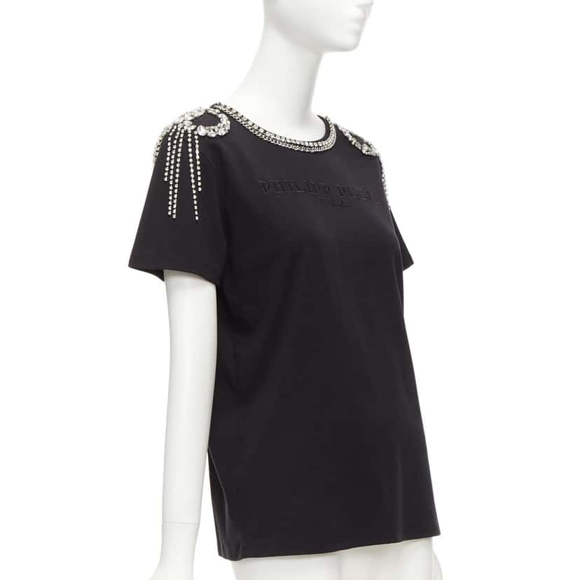 PHILIPP PLEIN Crystal Fringe Shirt Black Cotton Never worn - Front View