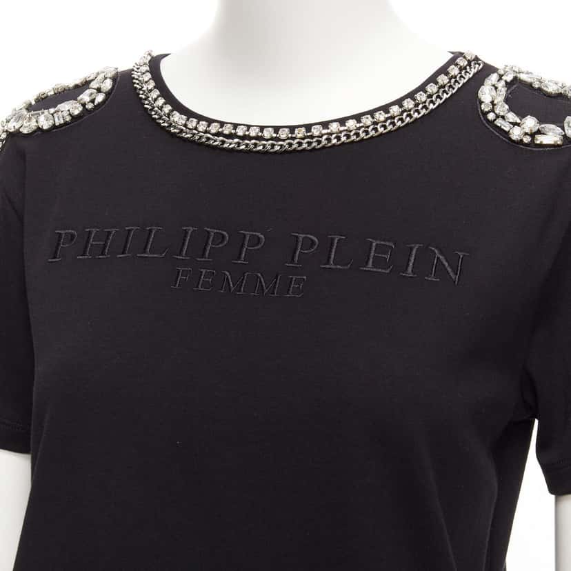 PHILIPP PLEIN Crystal Fringe Shirt Black Cotton Never worn - Back View