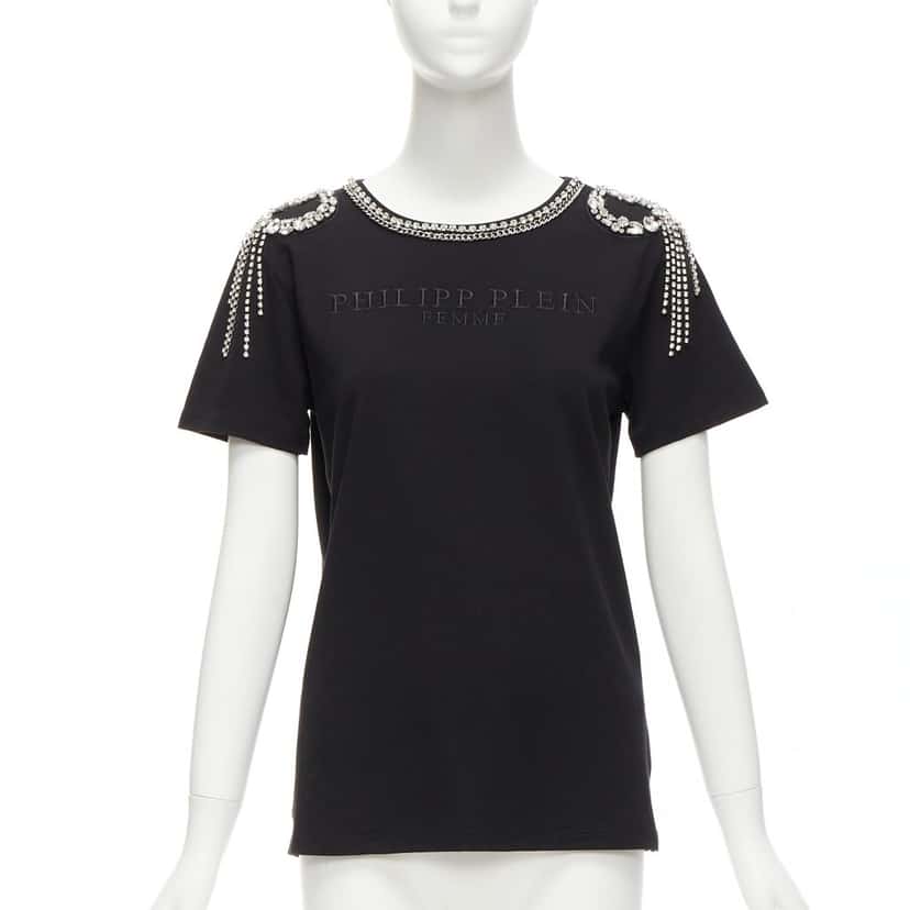 PHILIPP PLEIN Crystal Fringe Shirt Black Cotton Never worn - Inside View