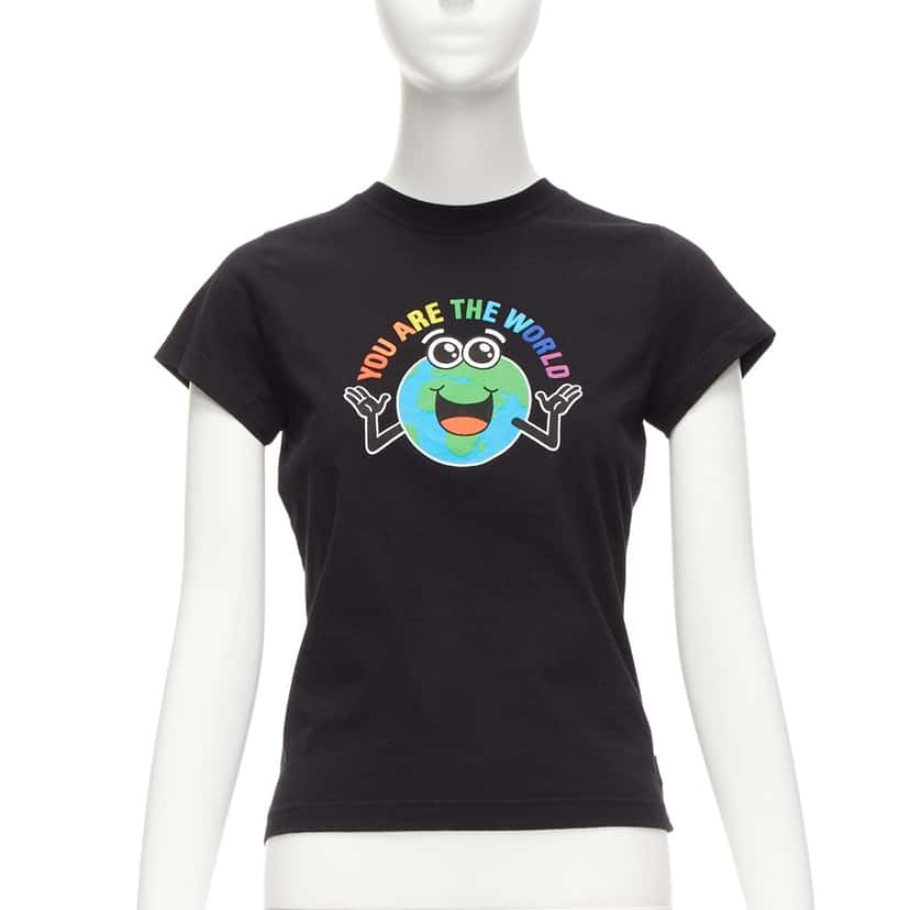 Balenciaga Rainbow Globe Shirt Black Cotton Never worn - Front View