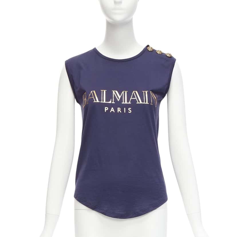 Balmain Foil Logo Tank Navy Cotton Very good condition - Front View