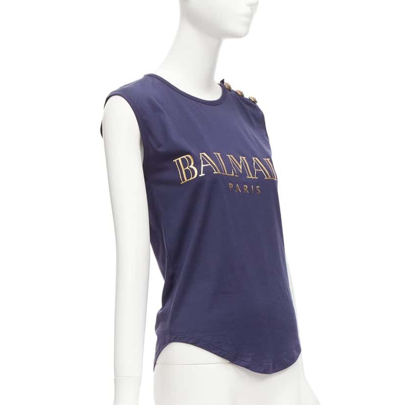 Balmain Foil Logo Tank Navy Cotton Very good condition - Inside View