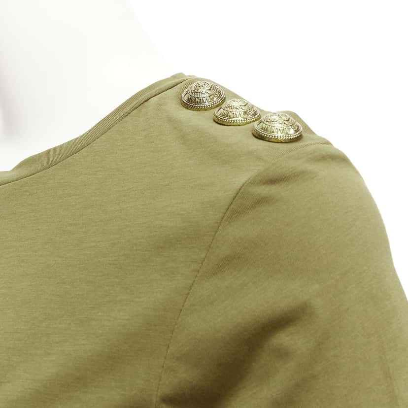 Balmain Distressed Logo Shirt Green Cotton Very good condition - Back View