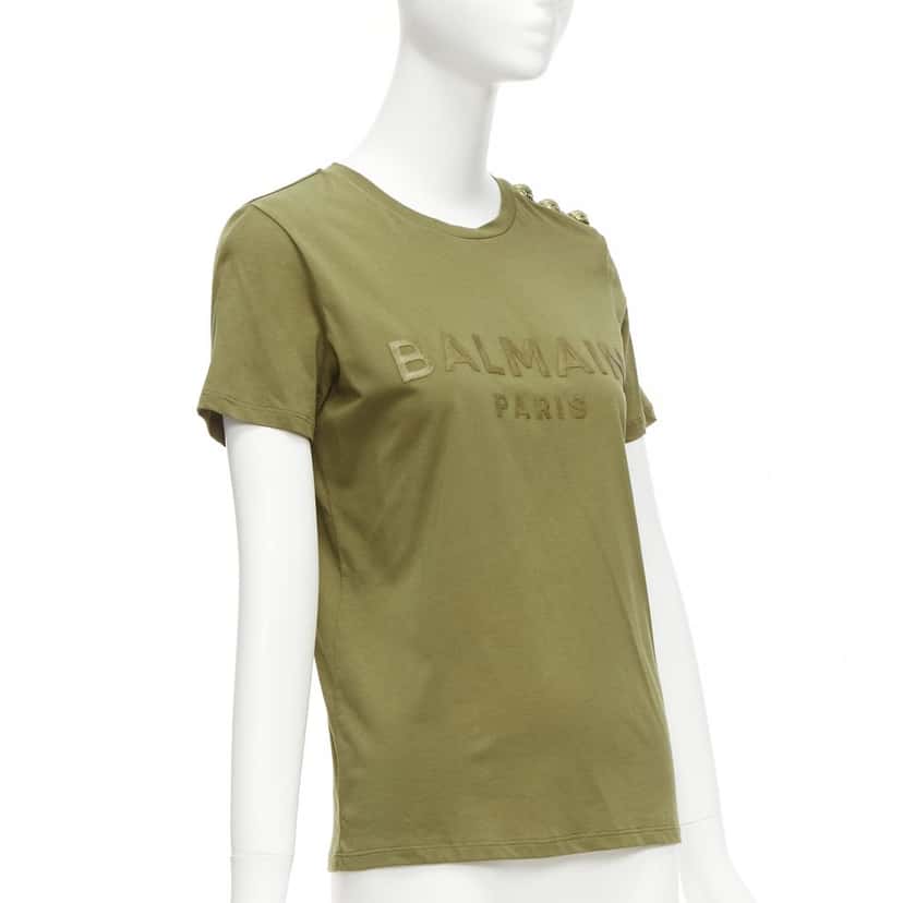 Balmain Distressed Logo Shirt Green Cotton Very good condition - Inside View