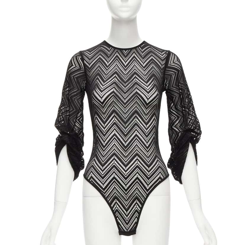 Roland Mouret Chevron Lace Bodysuit Black Viscose Never worn - Front View