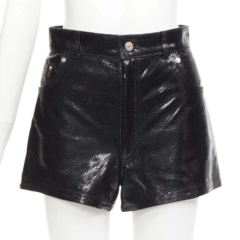 Manokhi Scaled Leather Shorts Black Leather Never worn - Front View
