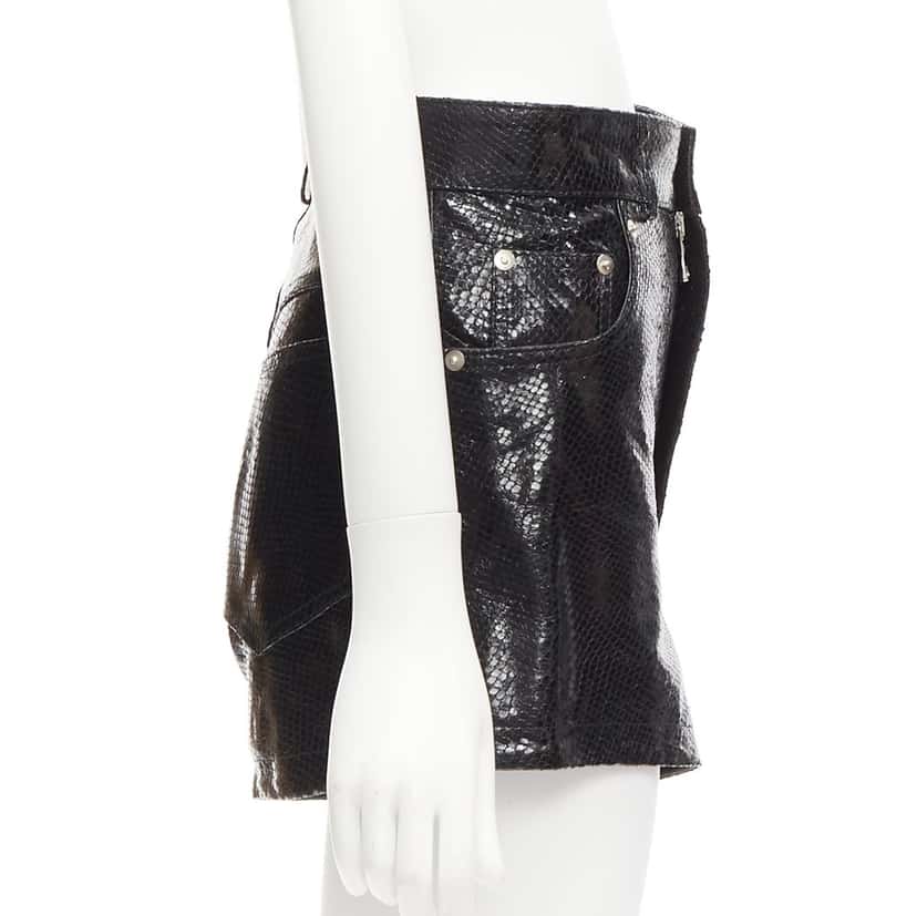 Manokhi Scaled Leather Shorts Black Leather Never worn - Model View