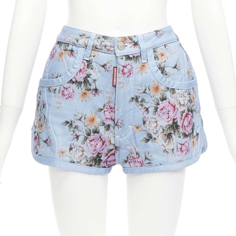 Dsquared2 Floral Bloomer Shorts Blue Cotton Never worn - Front View