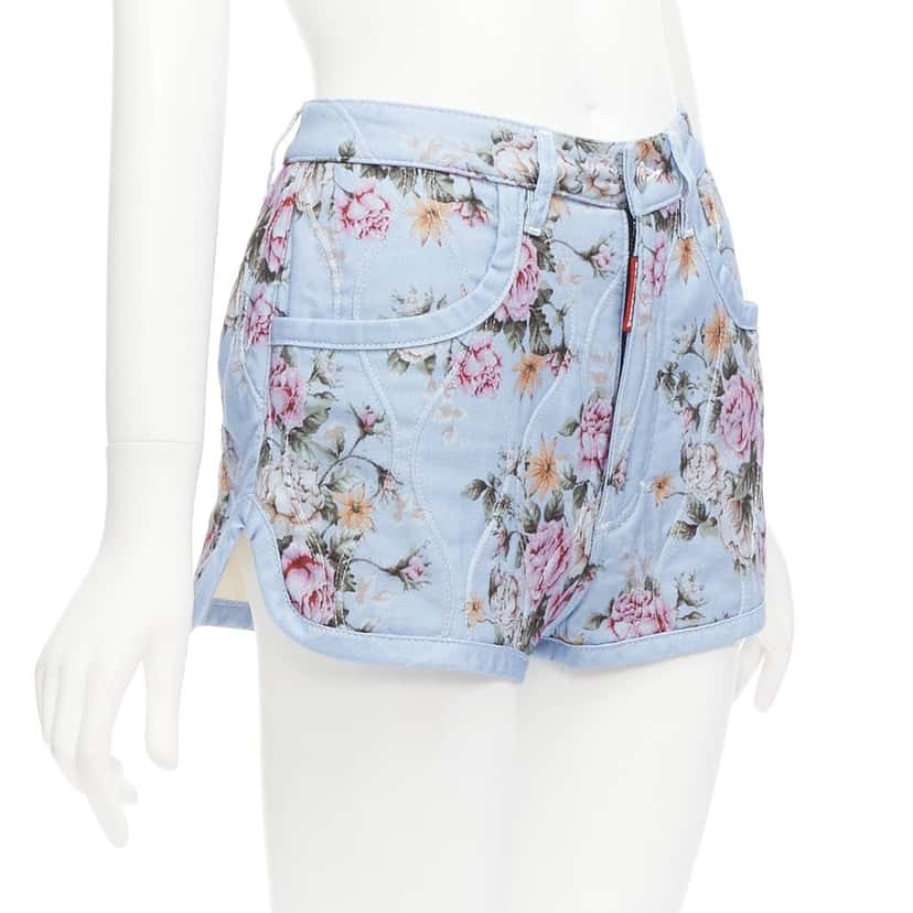 Dsquared2 Floral Bloomer Shorts Blue Cotton Never worn - Inside View