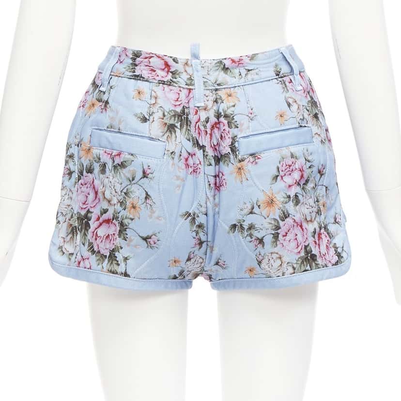 Dsquared2 Floral Bloomer Shorts Blue Cotton Never worn - Box View