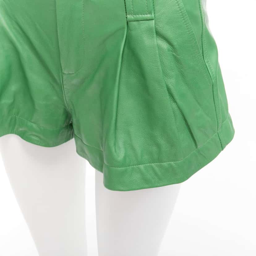 Ganni Flared Leather Shorts Green Leather Very good condition - Back View