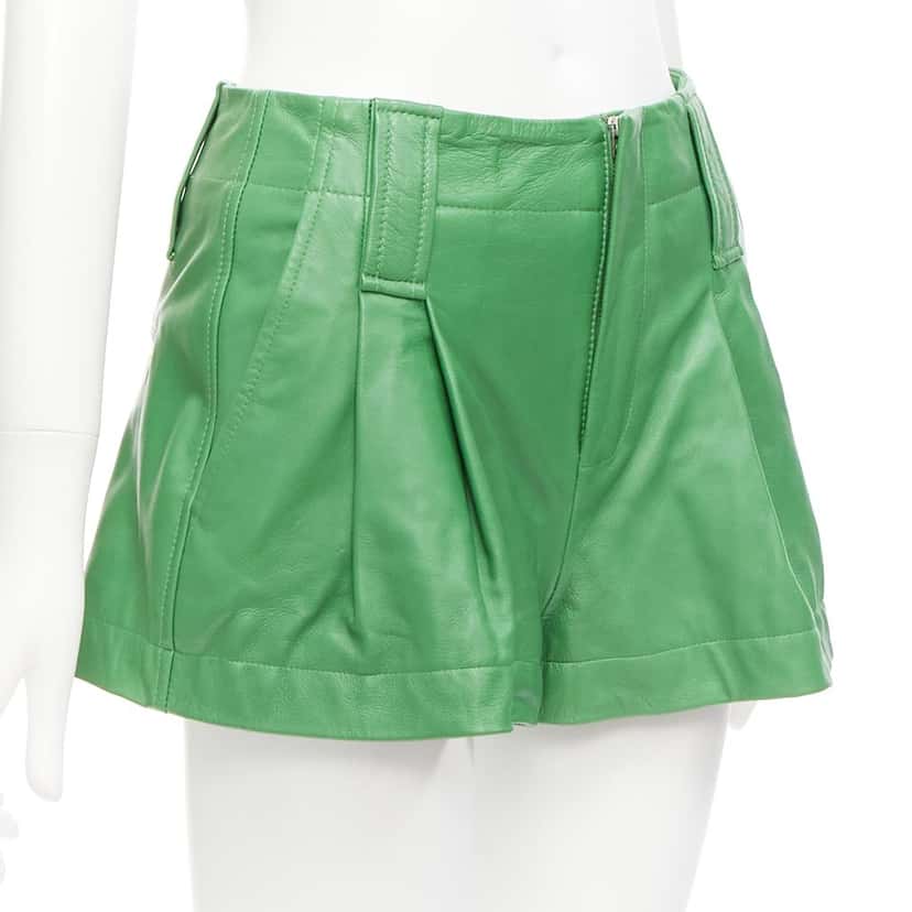 Ganni Flared Leather Shorts Green Leather Very good condition - Inside View