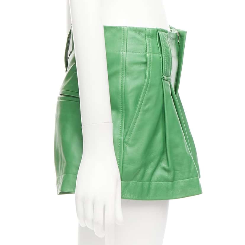 Ganni Flared Leather Shorts Green Leather Very good condition - Model View