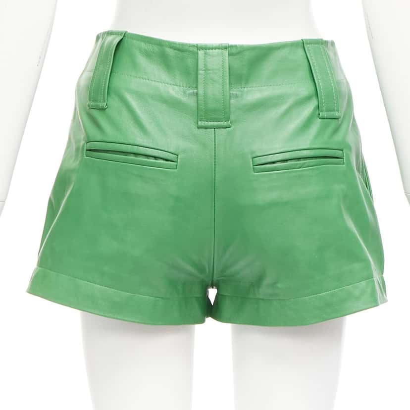 Ganni Flared Leather Shorts Green Leather Very good condition - Box View