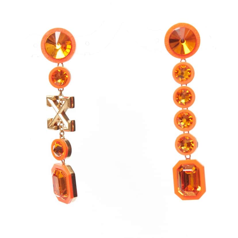 OFF-WHITE Neon Rhinestone Earrings Orange Metal Very good condition - Back View