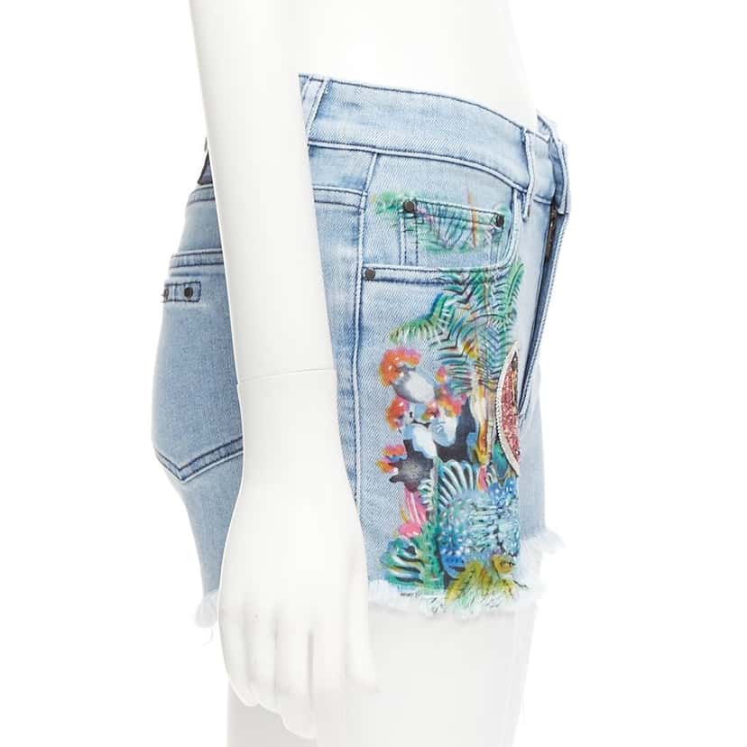 MR & MRS ITALY Paint Denim Shorts Blue Cotton Never worn - Model View