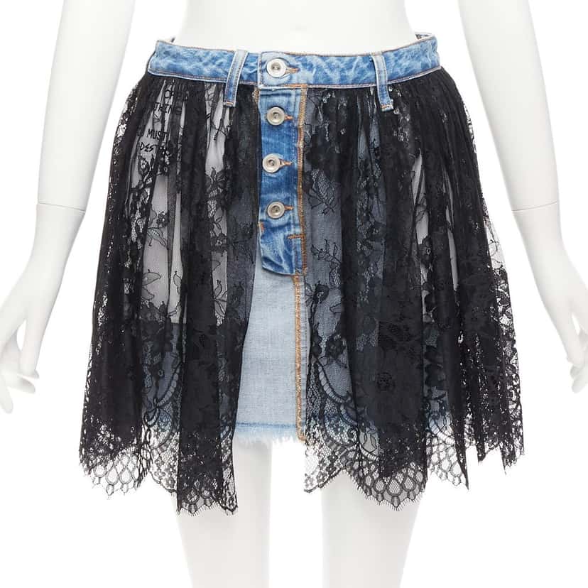 Unravel Project Lace Denim Skirt Blue Never worn - Front View