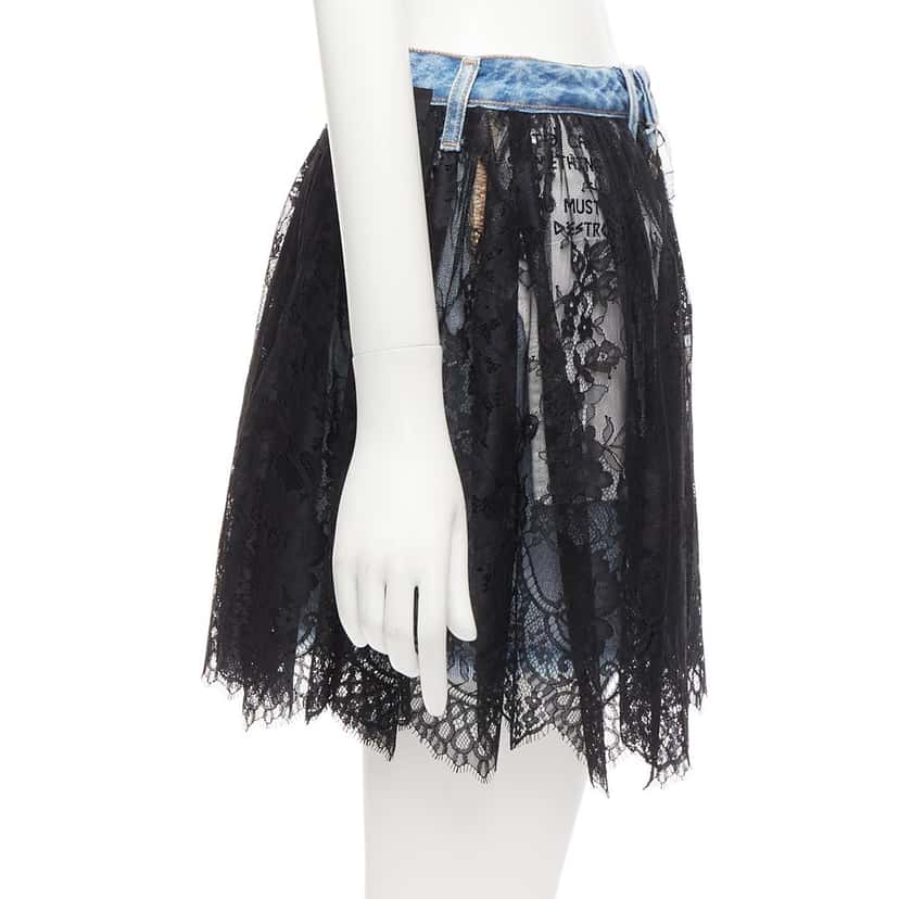 Unravel Project Lace Denim Skirt Blue Never worn - Model View