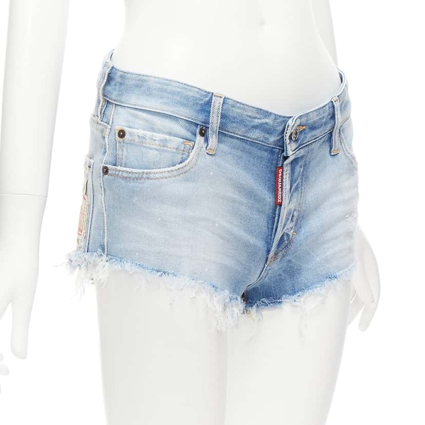 Dsquared2 Frayed Booty Shorts Blue Never worn - Model View